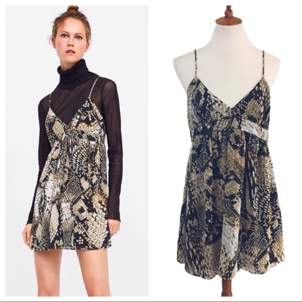 Zara Snakeskin Print Sheer Babydoll Dress
